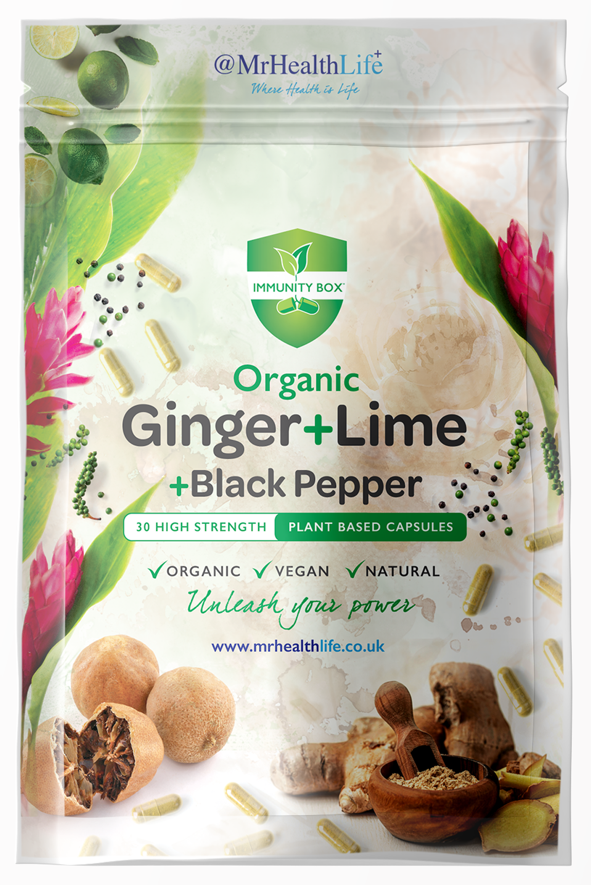 Organic Ginger + Lime + Black Pepper High Strength Capsules 30